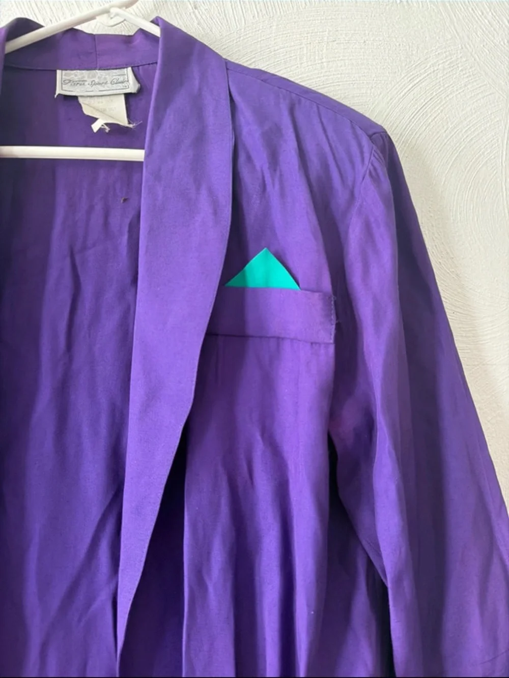 Purple Open-Front Blazer with Teal Trim